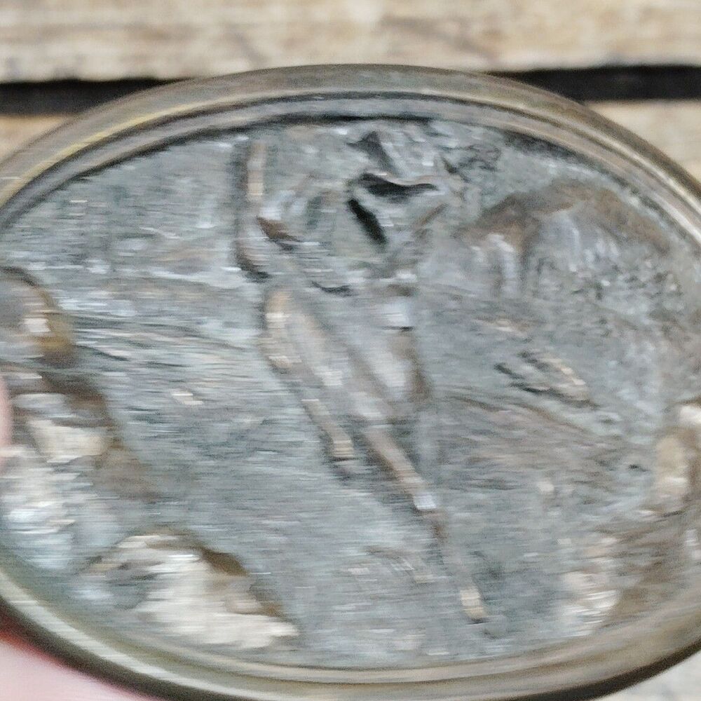 Vintage Brass Belt Buckle Bergamot Hunting White Tail Deer 3D Wildlife Scene USA - Picture 2 of 9